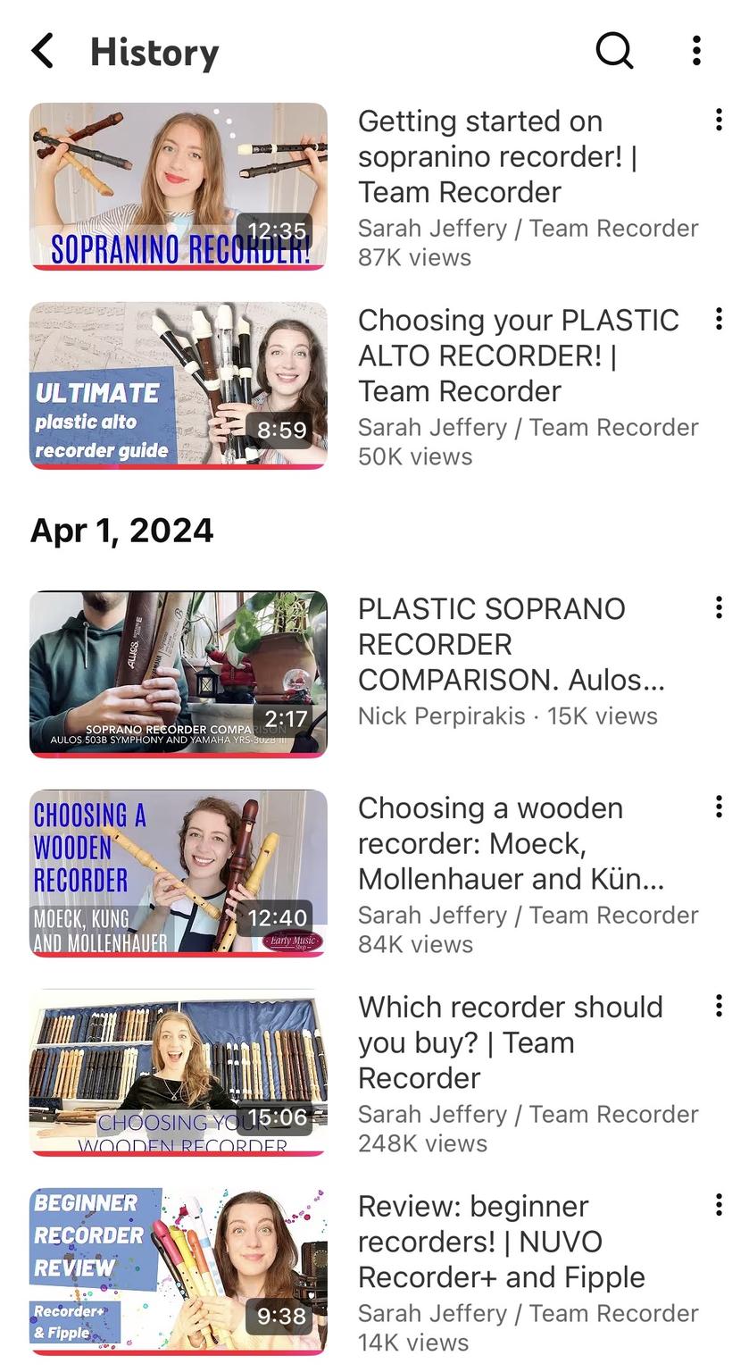 Youtube history on choosing a recorder - lots of Team Recoder here